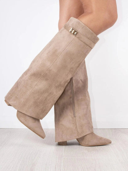 Women's Suede Knee High Heel Boots
