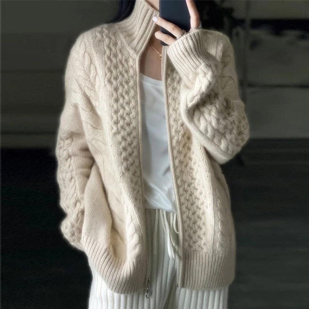 Women's Fine Wool Cardigan High Neckline - Vonnera
