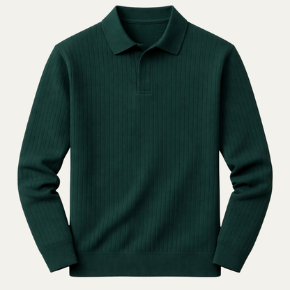 Men's Long Sleeve Polo Shirt Ribbed Knit - Vonnera