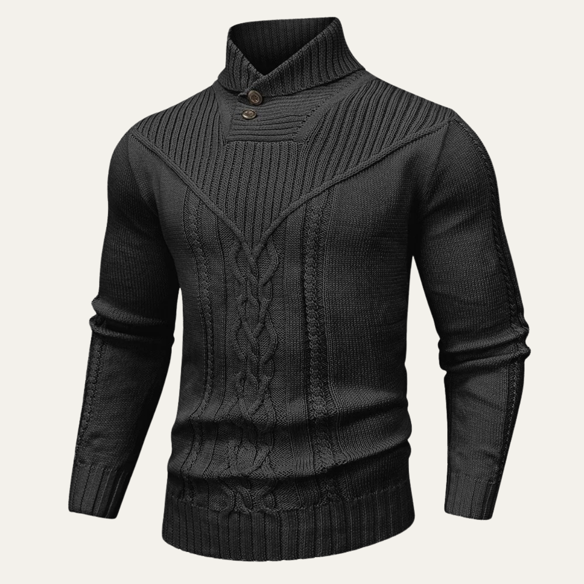 Men's Ribbed Knit Sweater Button Neck Winter Wool - Vonnera