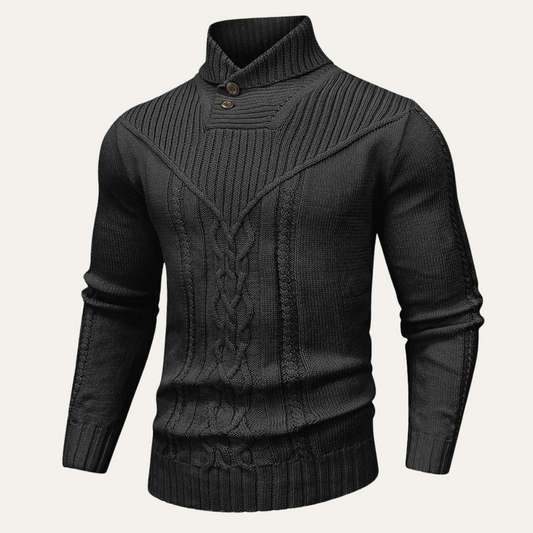 Men's Ribbed Knit Sweater Button Neck Winter Wool - Vonnera