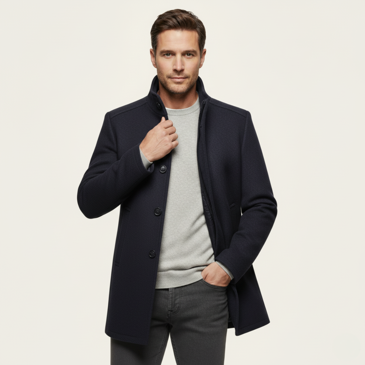 Men's Wool Blend Coat Warm Lining Button Up