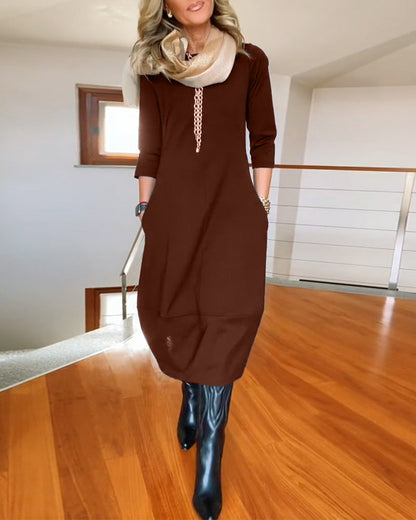 Women's Midi Dress Round Neck