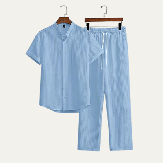 Men's Linen Summer Shirt And Pants Set Soft Beige - Vonnera