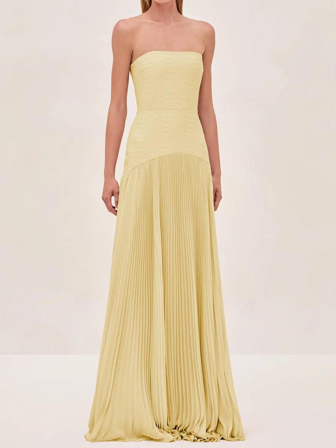 Women's Strapless Maxi Dress Formal Pleated Evening Gown