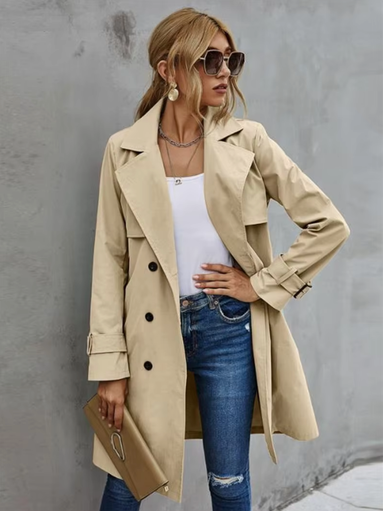Women's Double-Breasted Trench Coat Classic Fit - Vonnera
