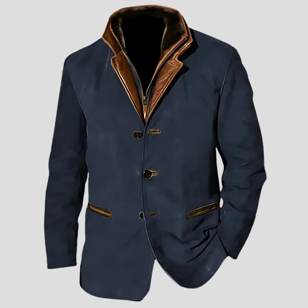 Men's Retro Contrast Collar Leather Jacket - Vonnera