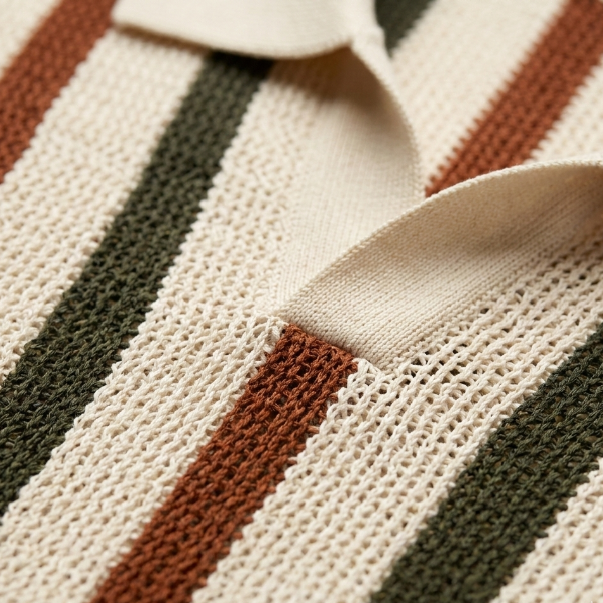 Men's Striped Polo Shirt Knit Cotton