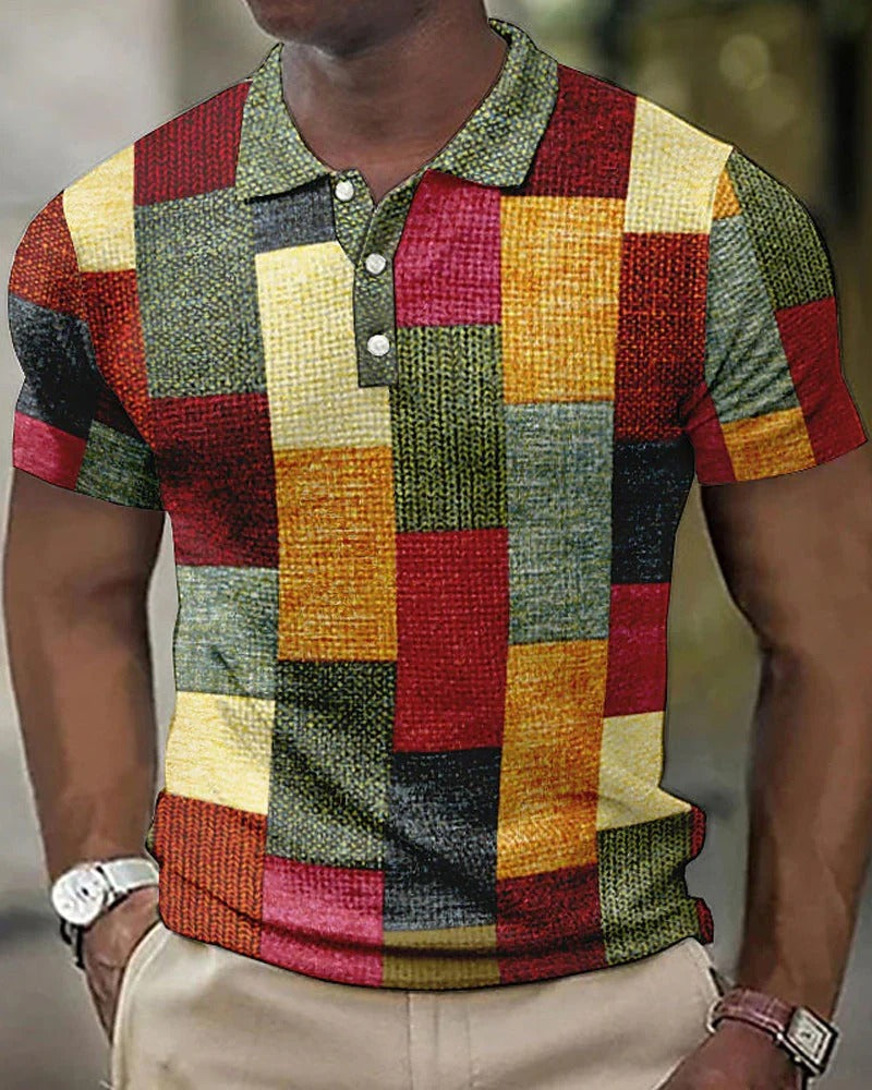 Men's Checkered Polo Shirt Modern Comfortable Cotton