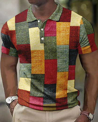 Men's Checkered Polo Shirt Modern Comfortable Cotton