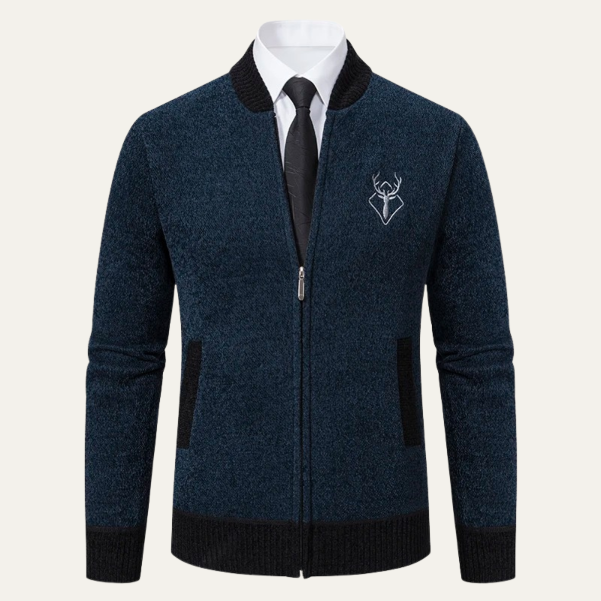 Men's Embroidered Knit Zip Sweater - Vonnera