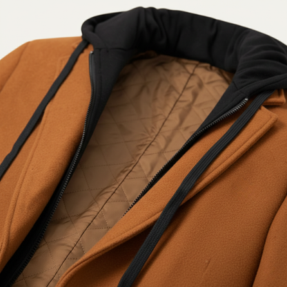 Men's Wool Overcoat Quilted Lining Hooded