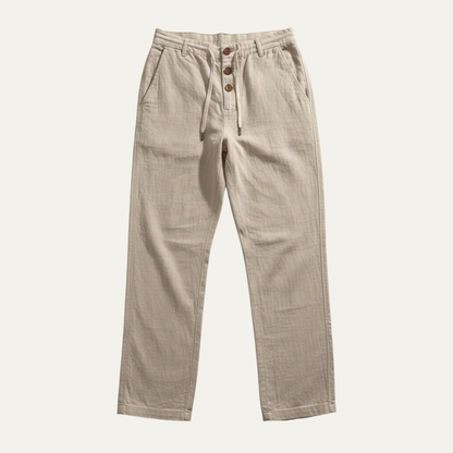 Men's Cotton Linen Straight Leg Pants Breathable Beige