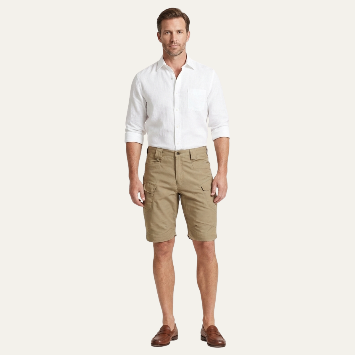 Men's Cargo Shorts Cotton Summer Beige