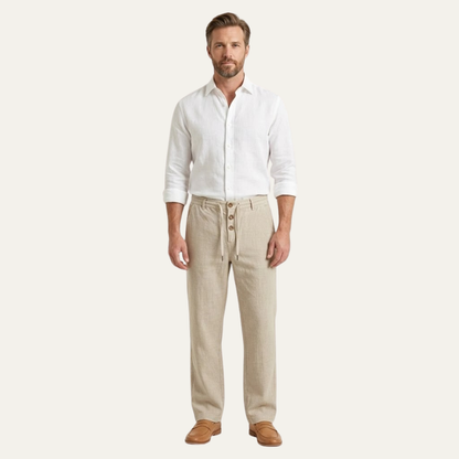 Men's Cotton Linen Straight Leg Pants Lightweight