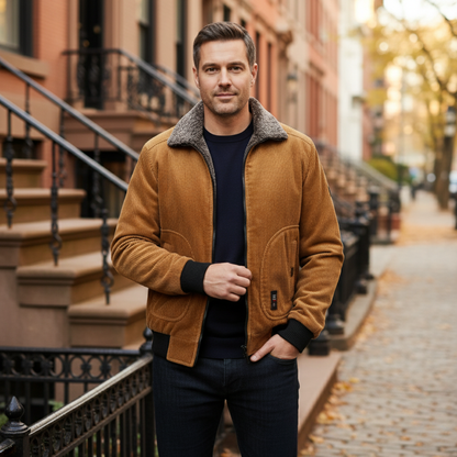 Men's Corduroy Jacket Fleece Lined Fur Collar