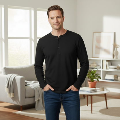 Men's Long Sleeve Cotton Henley Shirt