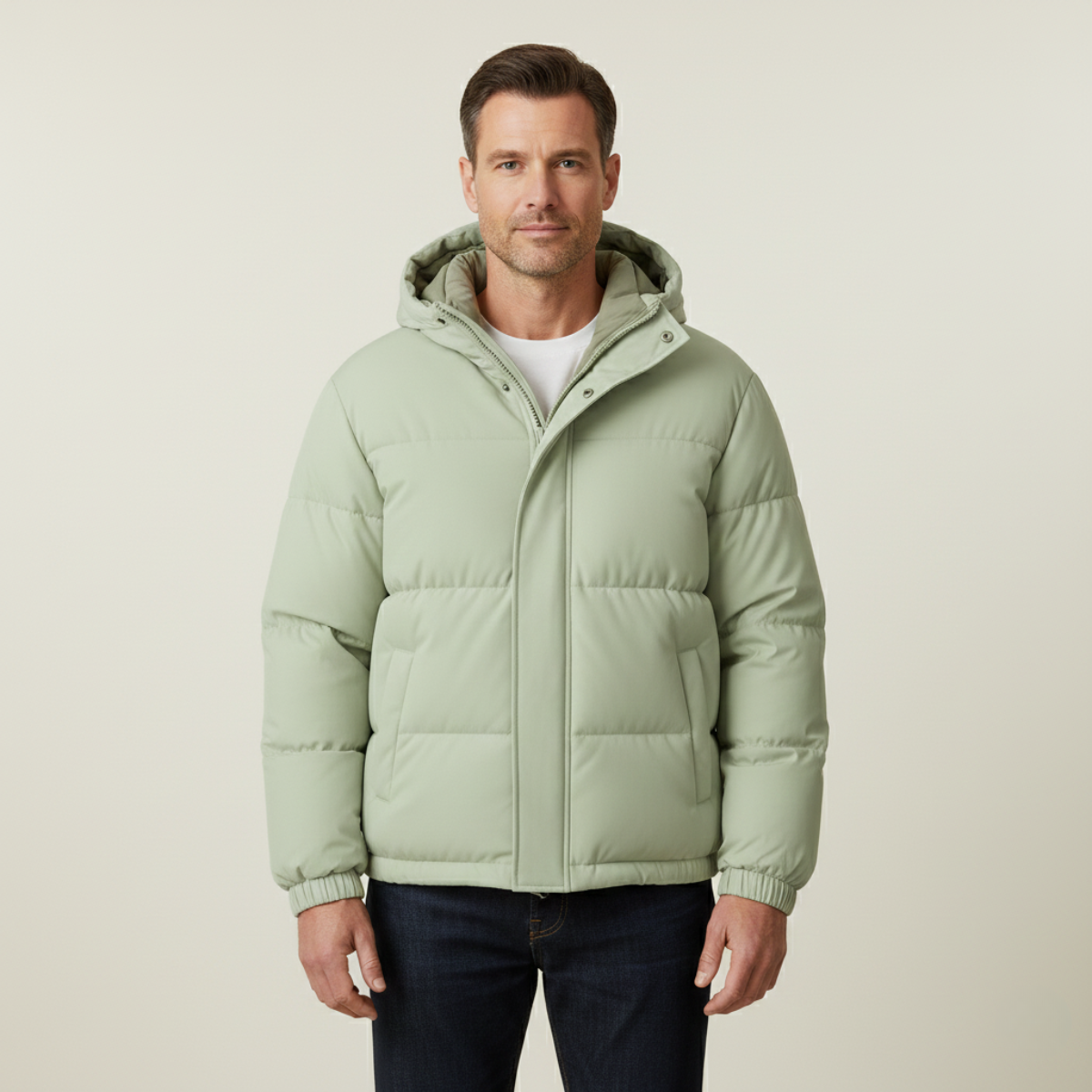 Men's Quilted Puffer Jacket Warm Hooded Winter Coat