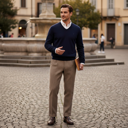 Men's Wool Herringbone Straight Leg Pants