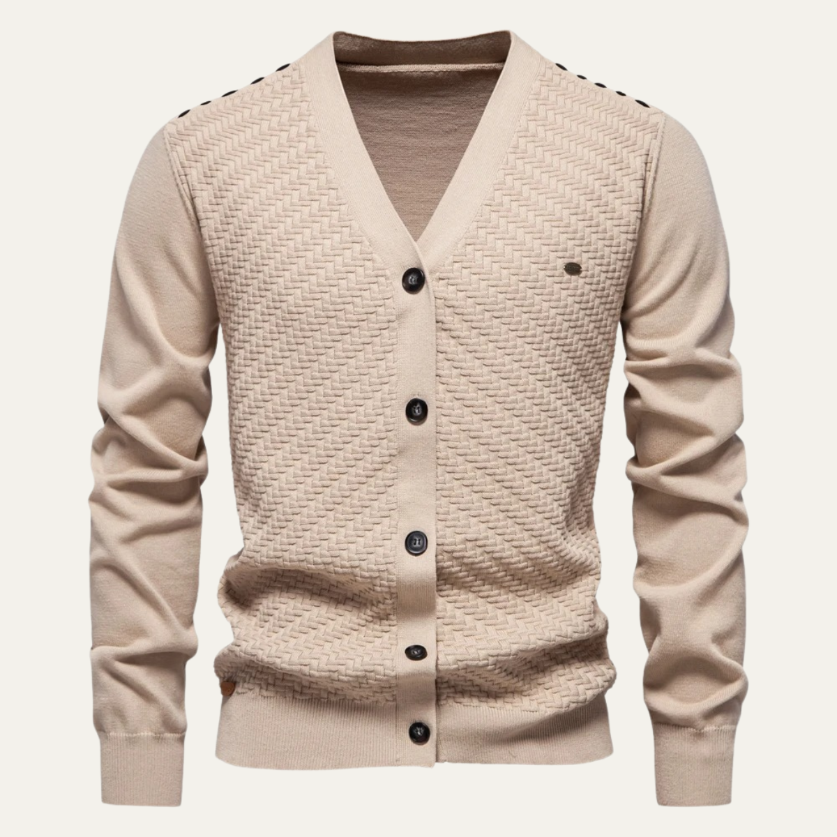 Men's Textured Knit V Neck Cardigan - Vonnera