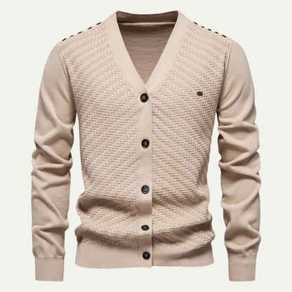Men's Textured Knit V Neck Cardigan - Vonnera