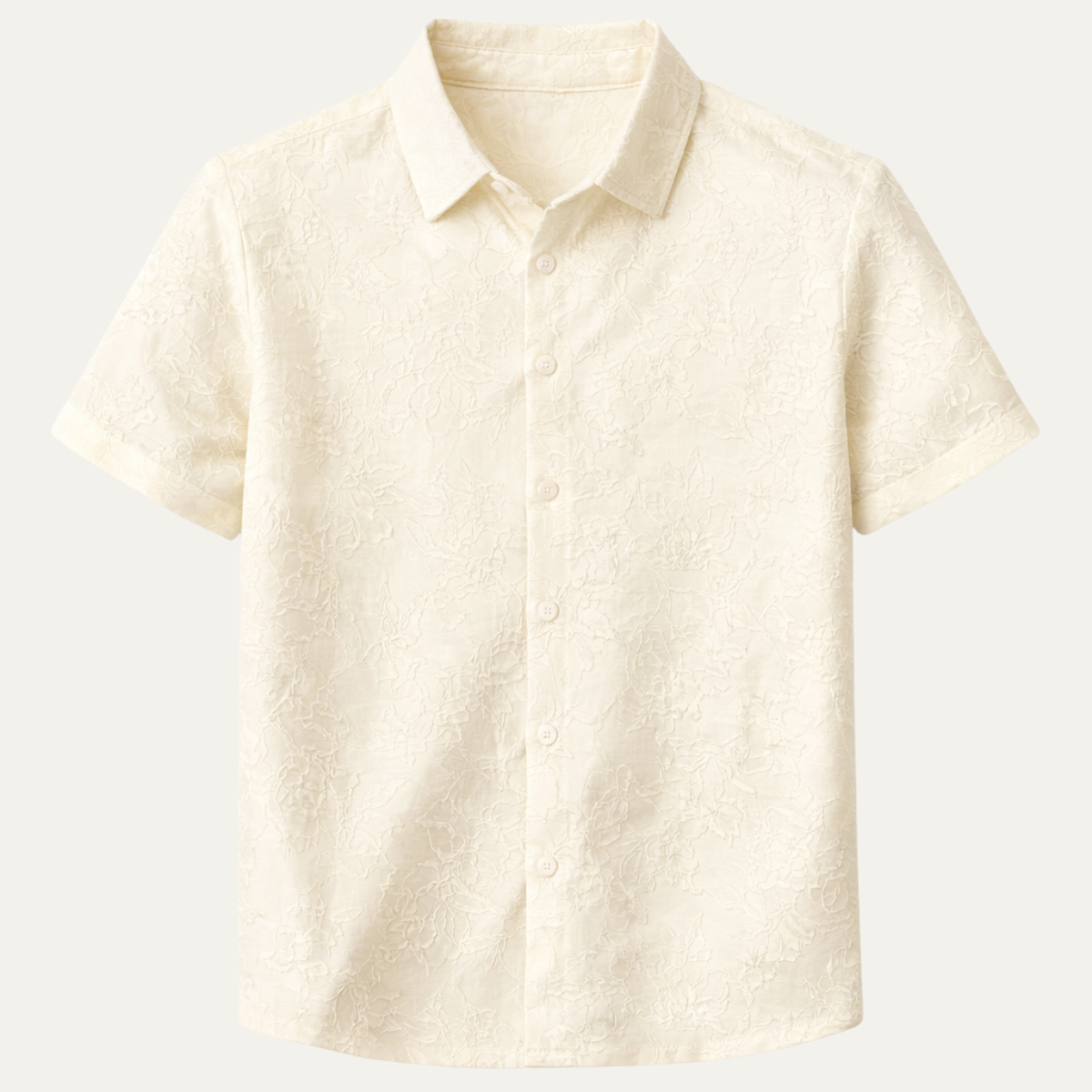 Men's Ivory Textured Button Up Shirt - Vonnera