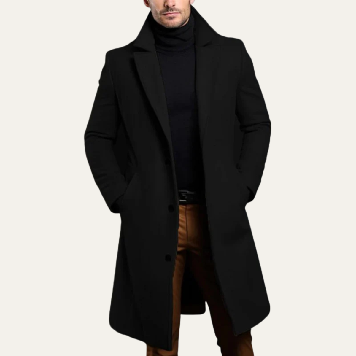 Men's Wool Single Breasted Coat Black