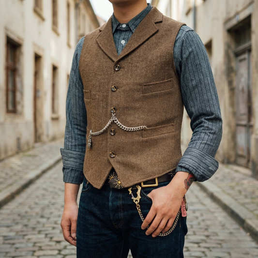 Men’s Tweed Vest Classic Herringbone Waistcoat