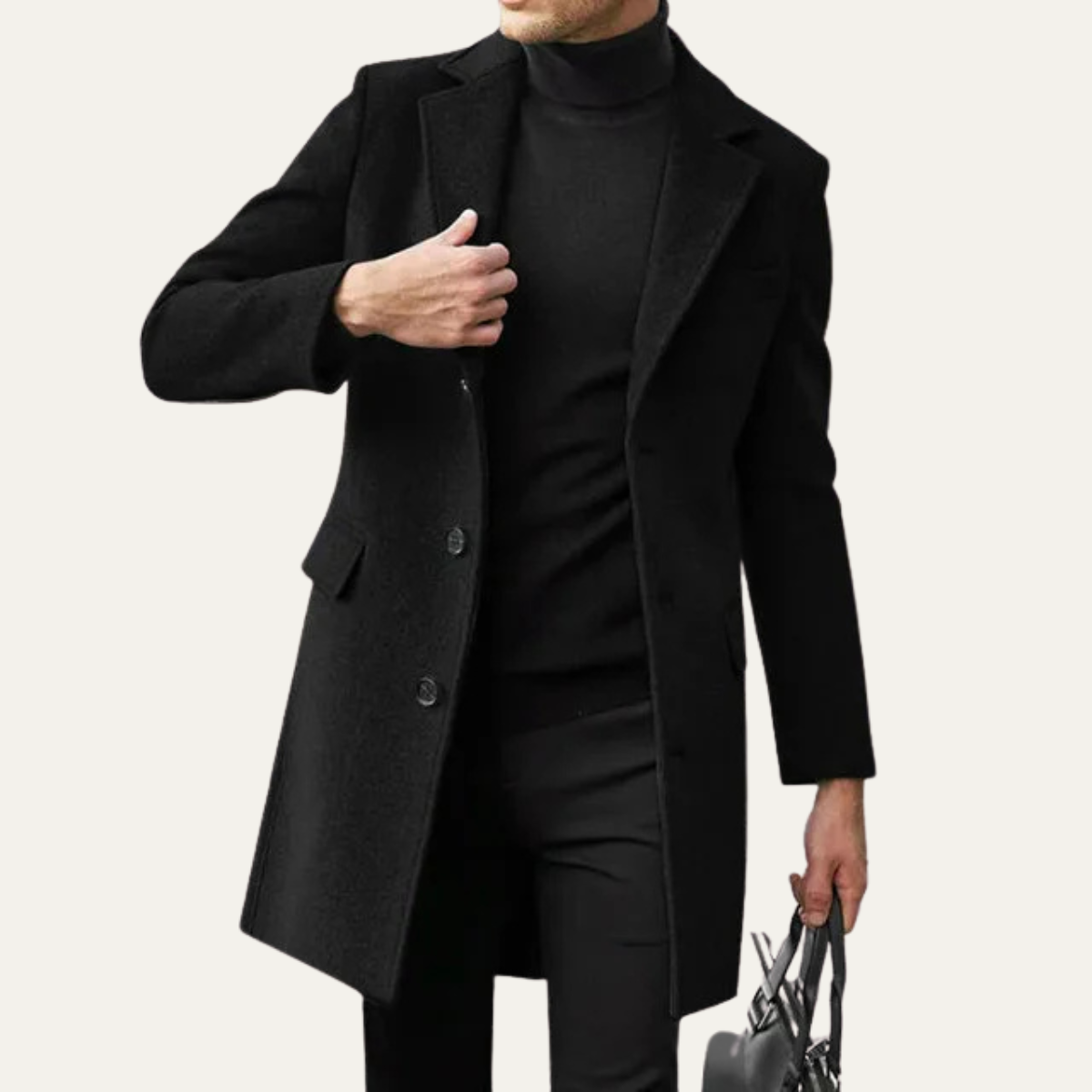 Men's Wool Single Breasted Coat Minimal Black