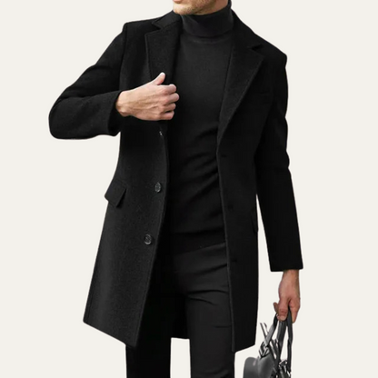 Men's Wool Single Breasted Coat Minimal Black