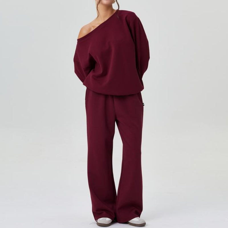 Women's Oversized Sweatshirt And Wide Leg Pants Set Cozy Cotton - Vonnera