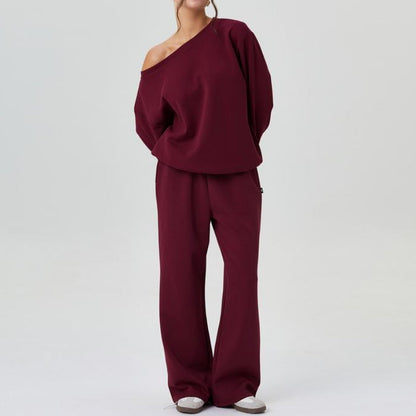 Women's Oversized Sweatshirt And Wide Leg Pants Set Cozy Cotton - Vonnera