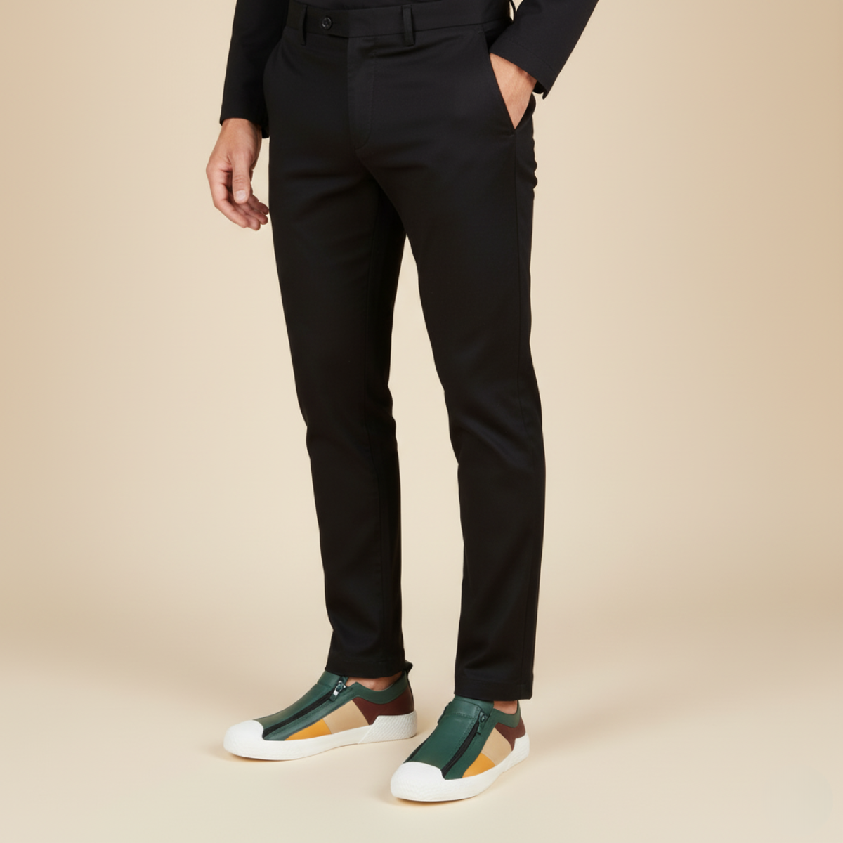 Men's Leather Sneakers Zip Up Black