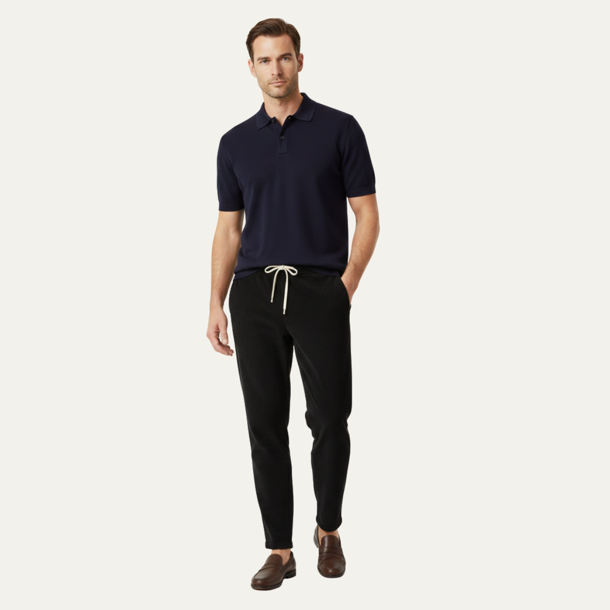 Men's Slim Fit Casual Pants Lightweight Ribbed Beige
