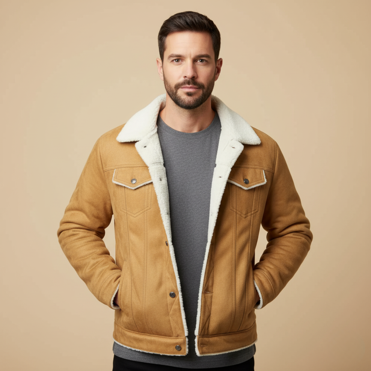 Men's Suede Leather Jacket Fleece Lined