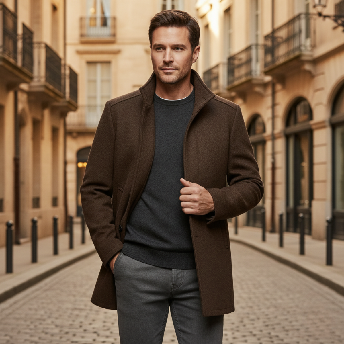 Men's Wool Blend Coat Warm Lining Button Up