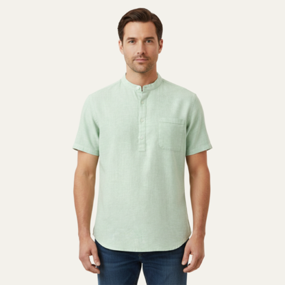 Men's Linen Henley Shirt Classic Summer Beige