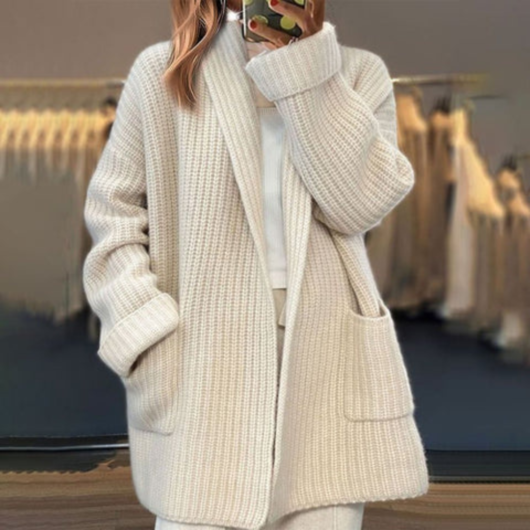 Women's Knit Cardigan Shawl Collar Wide Cuffs - Vonnera