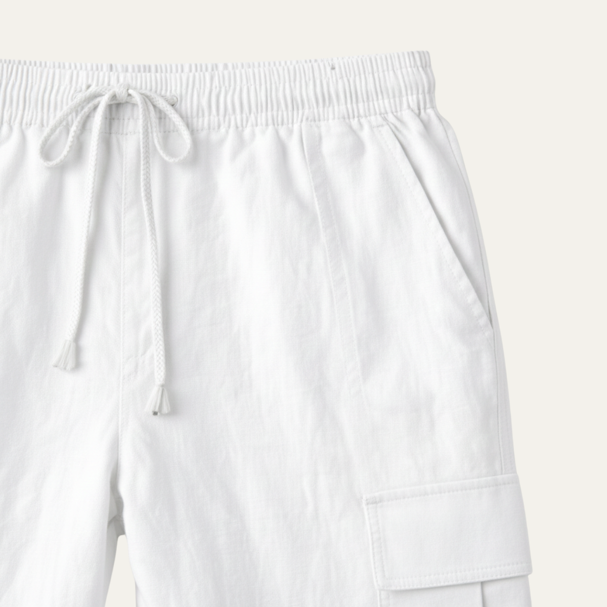 Mens Cotton Linen Drawstring Pants Loose Fit Beige