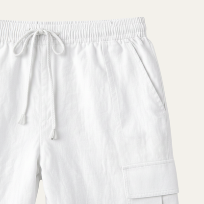 Mens Cotton Linen Drawstring Pants Loose Fit Beige