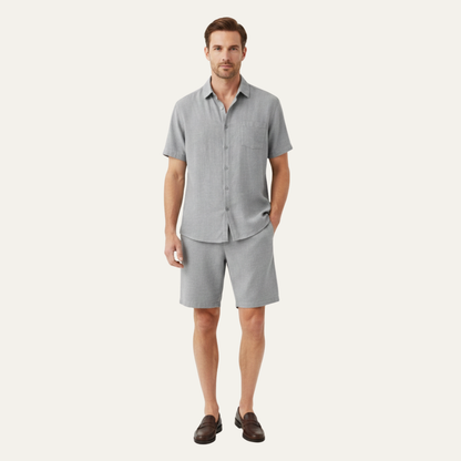 Men's Linen Shirt And Shorts Set Breathable Summer Beige