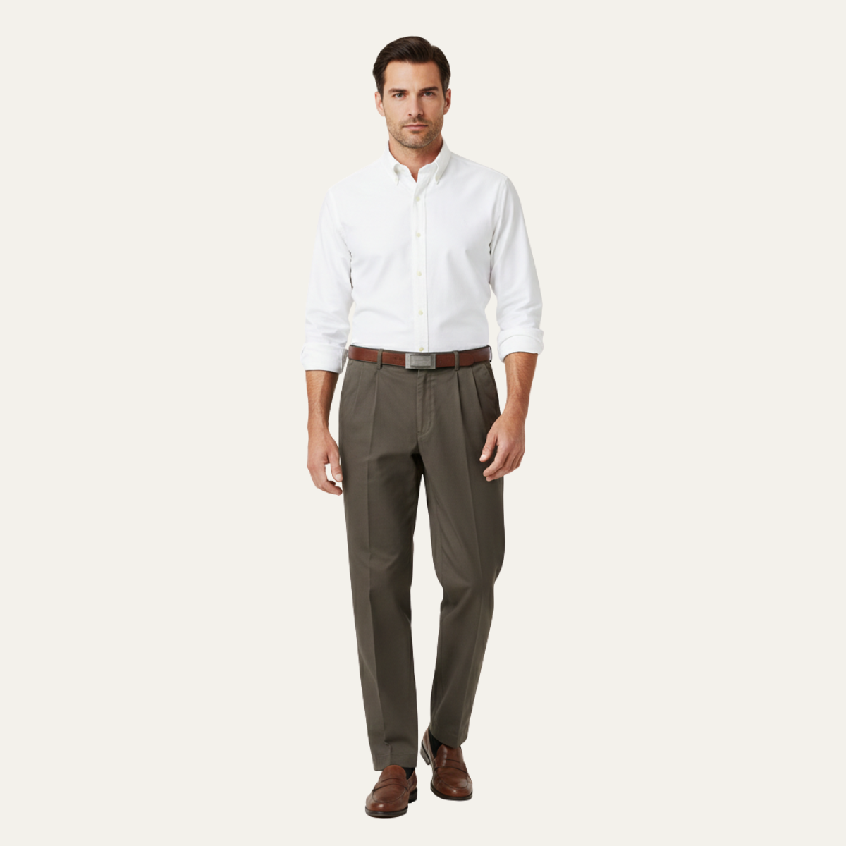 Men's Classic Straight Leg Pants Double Pleated Cotton