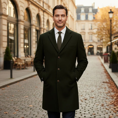 Men's Wool Blend Overcoat Single Breasted Navy