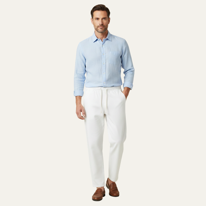 Men's Linen Blend Drawstring Pants Lightweight Beige