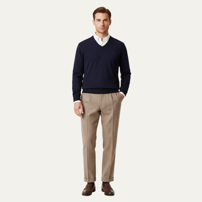 Men's Wool Herringbone Straight Leg Pants
