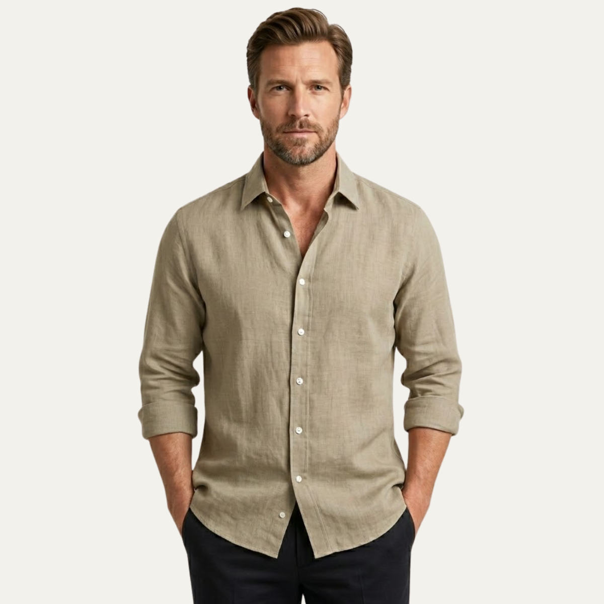 Men's Linen Button Up Shirt Casual Light Blue