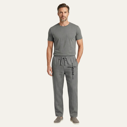 Men's Linen Drawstring Pants Relaxed Fit Beige