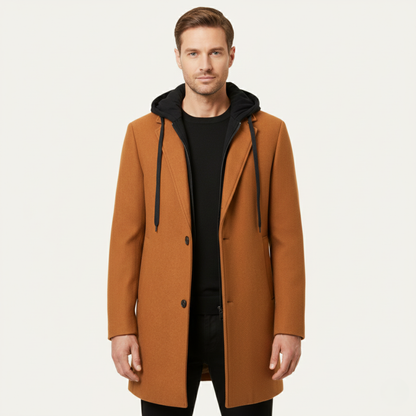 Men's Wool Overcoat Quilted Lining Hooded