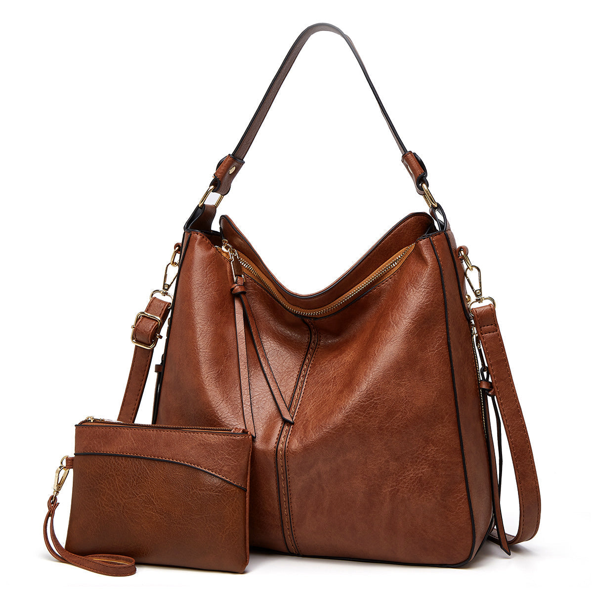 Women's Leather Shoulder Bag Gold Accents - Vonnera