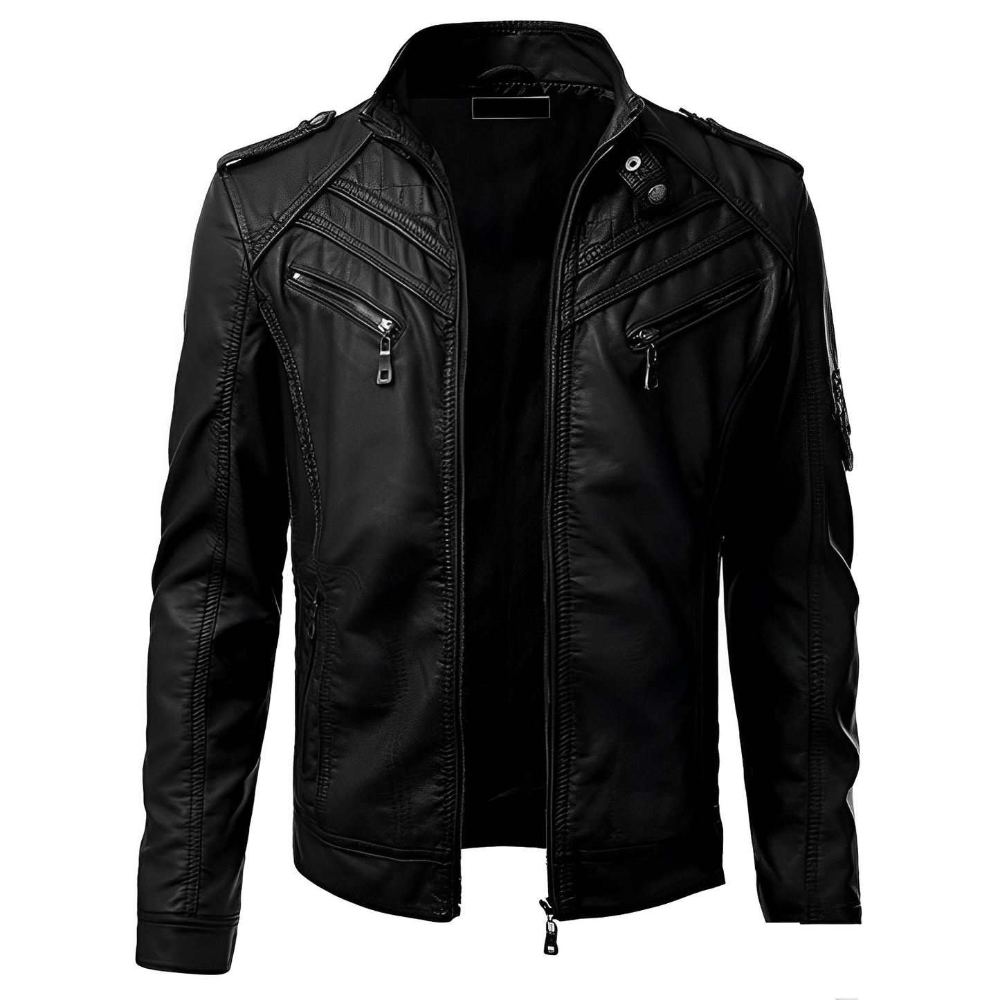 Men's Leather Jacket Slim Fit Zip Pockets Black - Vonnera